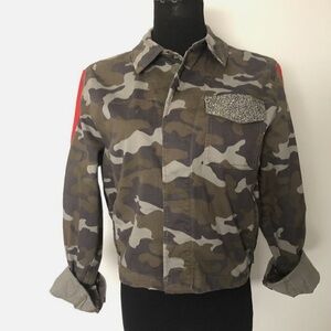 Express Camoflauged Red Stripe Cropped Jacket Womens XS/S